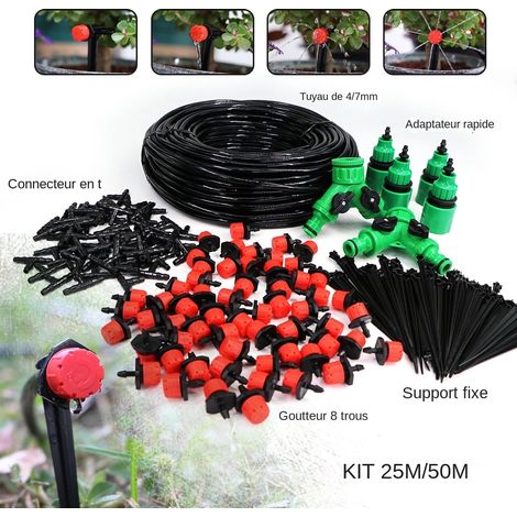 50 m automatisches Gartenbewässerungssystem für Gemüse und Blumen, Tropfset, verstellbare Düse, 1/4"-PVC-Schlauchkupplungsadapter (1/5)