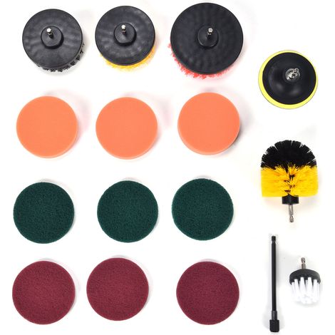 16-teiliges Bohrmaschinen-Bürstenaufsatz-Set mit Scheuerpads, Schwamm, Reinigungsbürste für Wandreinigung, Bodenreinigung und Staubentfernung (1/5)