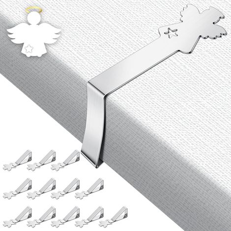 12 Pièces Pince Nappe en Acier Inoxydable Forme Ange Attache Nappe Extérieur Jardin Pinces Nappe Réglables Tables jusqu 4 cm Argent (1/5)