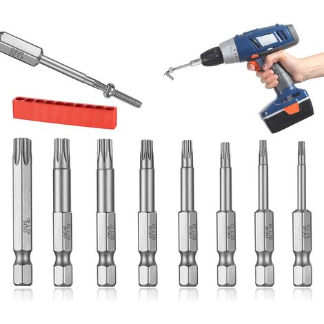 8 Pcs Embouts de Tournevis Torx Magnétiques, 1/4" Embouts de Vissage Magnétiques, Embouts Tournevis Torx, Embouts Visseuse à Choc en étoile, T8 T10 T15 T20 T25 T27 T30 T40 (1/5)