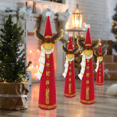 Weihnachtsdeko Rentier Dekofigur Weihnachten Rentier Advent Figur, rot weiß gold braun, Kunststoff, BxH 3,5x18 cm, 4er Set (1/5)
