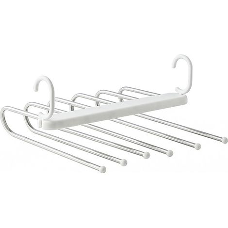 Cintre à pantalons télescopique Acier inoxydable Double crochet Gain de place 6 paires Blanc