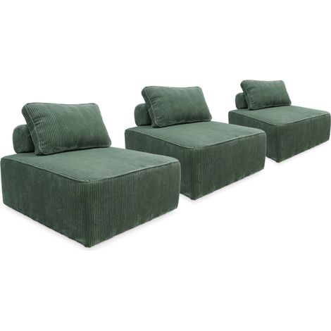 Lot de 3 chauffeuses pour canapé modulables velours côtelé Velours côtelé Vert (1/5)