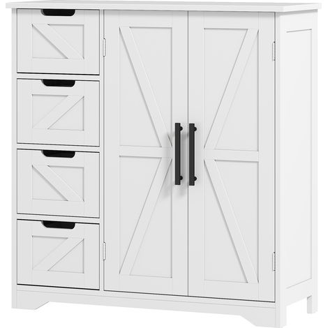 Weißer Badezimmerschrank mit 4 Schubladen und 1 schmalem Staufach, 81 x 30 x 84 cm