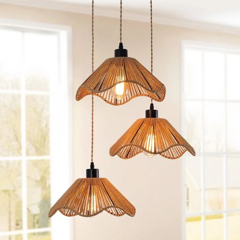 3-Light Boho Rattan Ceiling Light, Boho Farmhouse Chandelier Wicker Light Fixtures with Hand Woven Shades, Farmhouse Woven Ceiling Light for Dining Room,Kitchen Island,Bedroom,Hallway (1/5)