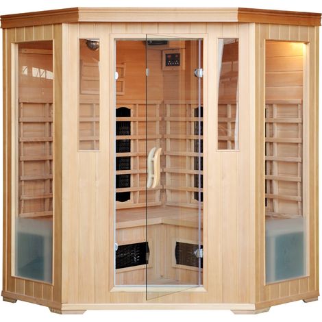 Concept-Usine – Cabine de sauna infrarouge 3-4 places – Bois de Pruche – 8 diffuseurs infrarouges – Chromothérapie – Panneaux de contrôle numérique