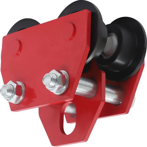 Carro de viga, control manual robusto, ancho ajustable, rojo. (1/2)