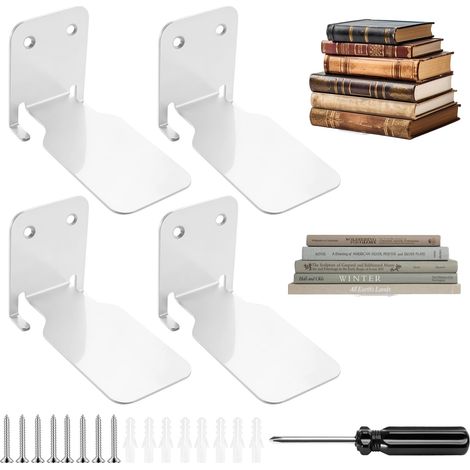 4 Pcs Etagere Livre Murale, Bibliotheque Murale, Etagere Flottante Murales, Étagère Flottante Invisible en Métal pour Chambre, Cuisine, Bureau, avec vis (Blanc) (1/5)