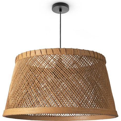 Paco Home Lámpara Techo Bambú Suspensión Bohemia Salón Cesta Colgante Vintage E27 Beige (Ø42 cm), Lámpara colgante - Tipo 3