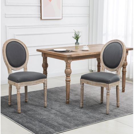 Set de 2 sillas de comedor con respaldo acolchado efecto lino gris y madera natural OKWISH (1/5)