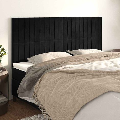 Tête de lit 160 cm réglable en hauteur en velours noir 160 x 5 x 118/128 cm - PANGIVO (1/5)