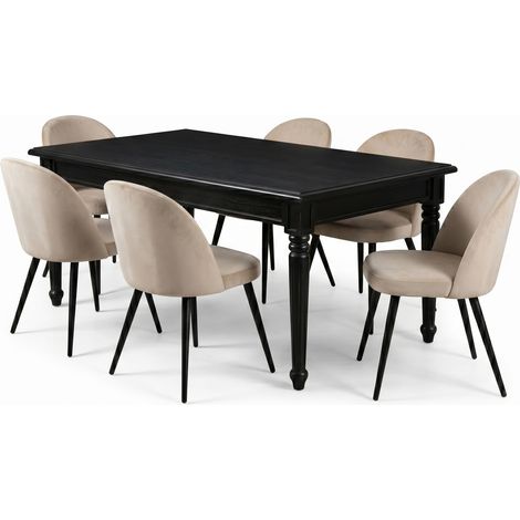 Amaretta ensemble pour salle à manger table noir 6 chaises velours côtelé beige. (1/5)