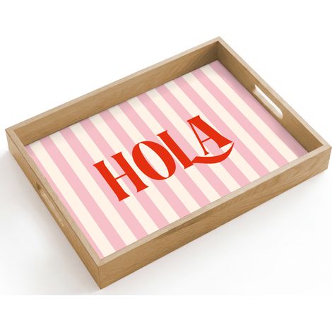 VASSOIO Hola - Citazione - Strisce - Pastello - Rosa - Rosso - Bianco 40x30 cm