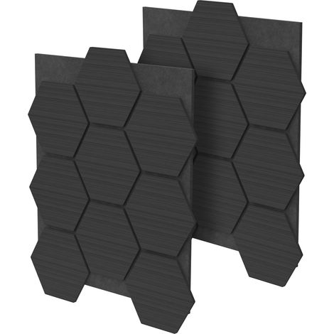ML Design Lot de 2 Panneaux Acoustiques Hexagonaux, 66x81x2 cm, 1 m², Noir, en Feutre Recyclé/MDF, Revêtement Mural Isolation Phonique Décoration Mur Porte Plafond, Haute Densité, à Coller/Visser