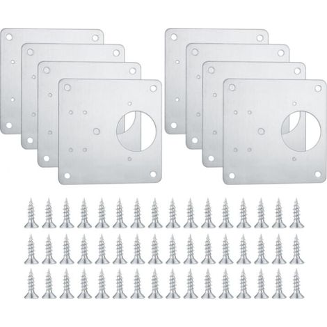 8 Plaques de Réparation de Charnière Armoire, Plaques de Réparation de Porte Armoire de Cuisine avec Trous, Plaques Plates Dissimulées en Acier Inoxydable avec Vis pour Bois, étagères, Portes (1/4)