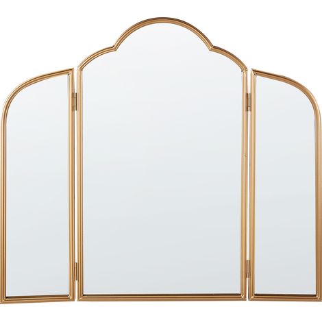 Espejo de mesa tríptico dos alas laterales maquillaje plegable 87 x 77 cm dorado Savilly