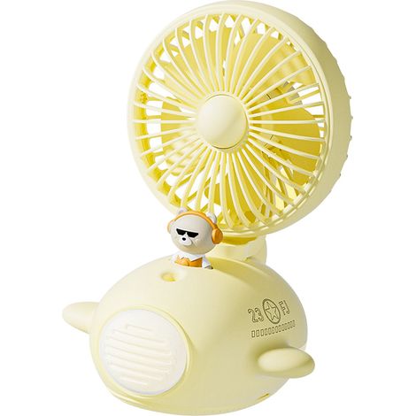 Humidificateur-ventilateur mignon et rechargeable par USB, idéal pour l'été, à utiliser en bureau ou en résidence étudiante (jaune). (1/5)