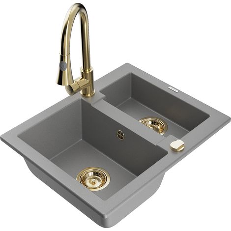 Mexen Carlos fregadero de granito 1,5 compartimentos con grifo de cocina Elia, gris - 6518-71-670101-50 (1/5)