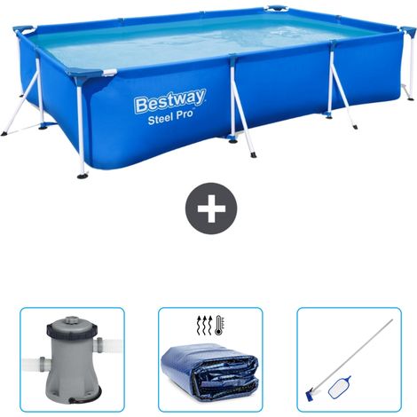 Piscine Bestway Rectangulaire Steel Pro - 300 x 201 x 66 cm - Bleue - Incluse Accessoire CB42 (1/4)