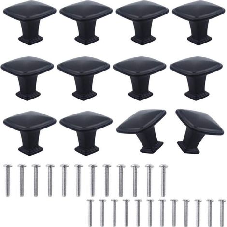 12pcs Boutons de Placard Carrés 30mm en Alliage, Poignées Noires Modernes pour Cuisine et Meubles
