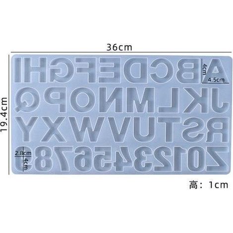 Buchstaben- und Zahlenform, 36 Mulden, Silikonform für Initialen, große transparente Epoxidharzform, Ausführung C (1/4)