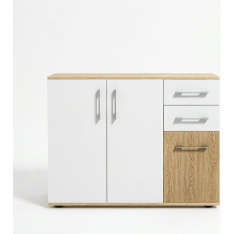 Credenza moderna bianca e naturale in truciolato 90 x 30 x 75,5 cm (1/5)