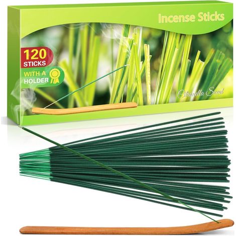 Bâtons d'encens Citronnelle 120 pièces avec support pour intérieur et extérieur (1/5)
