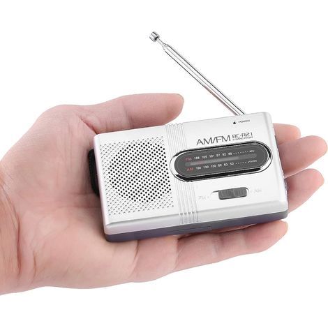 Mini radio stereo portatile - AM/FM, a batteria, antenna telescopica, altoparlante grande, presa per cuffie (1/5)
