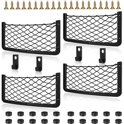 4 pièces Filet Rangement pour Voiture, avec Crochet, Élastique Filet de Rangement de Coffre, 36 18cm, pour Auto, Camping-Cars (1/4)