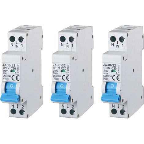 gloca 3er-Set automatischer magnetothermischer Schalter 1P+N 20A 220V 6KA 1 DIN C20 Modul