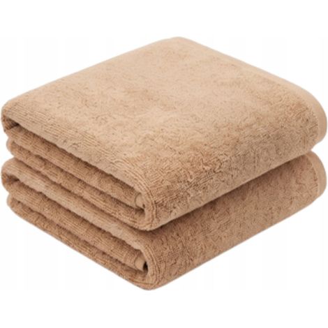 Serviette de bain en coton beige épais et absorbant, idéale pour les hôtels et les spas (100 x 150 cm). (1/5)