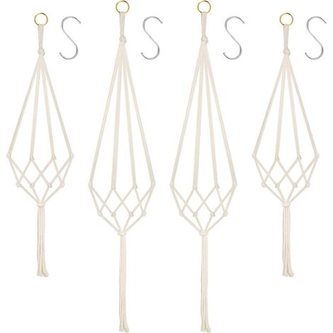 Confezione da 4 fioriere sospese in macramè, portafiori sospesi, portavasi in macramè, portafiori sospesi in corda di cotone macramè, decorazioni per interni ed esterni da giardino