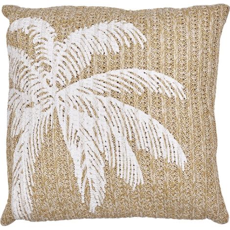 Coussin 40x40cm en polyester motif palmier coloris marron et blanc (1/3)