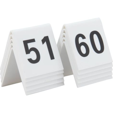 Tischnummern, 10er-Set: 51–60. Weißes Acrylglas und schwarze Ziffern – Securit (1/2)