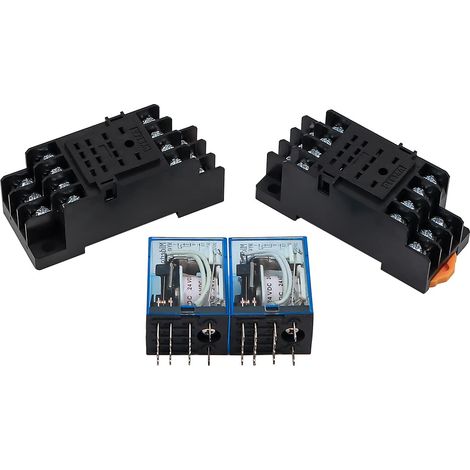 2PCS HH54P AC 220V Relais de Puissance de Bobine 14Pin 5A 4PDT Indicateur LED Commutation de Relais de Puissance électromagnétique avec Base, avec Aluminium Fendu sur Rail DIN (1/5)