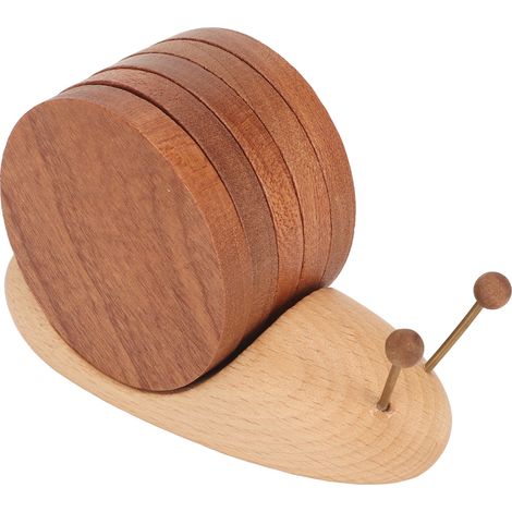 Set de 6 dessous de verre en bois aimanté, écologique et mignon, forme escargot exquise, pour maison et restaurant. (1/5)