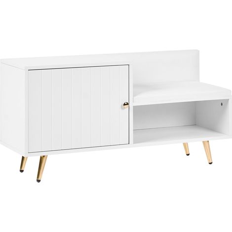 Shoe Storage Bench White Chipboard 2 Shoe Compartments Metal Legs Modern Hallway Storage Solution KELOWNA