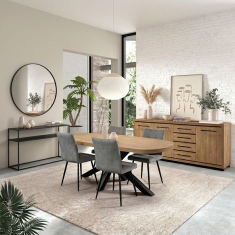 Ensemble séjour table 200cm + buffet aspect bois finition Houston Oak - VASALY (1/3)