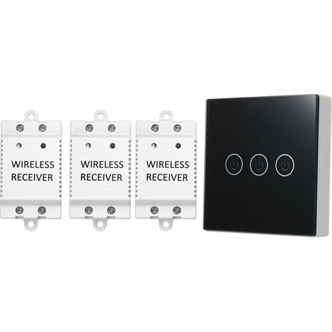 Interrupteur sans fil triple pour lampes et appareils d'éclairage : 1 interrupteur + 3 récepteurs pour la maison, le bureau, l'hôtel et l'entrepôt (noir). (1/5)