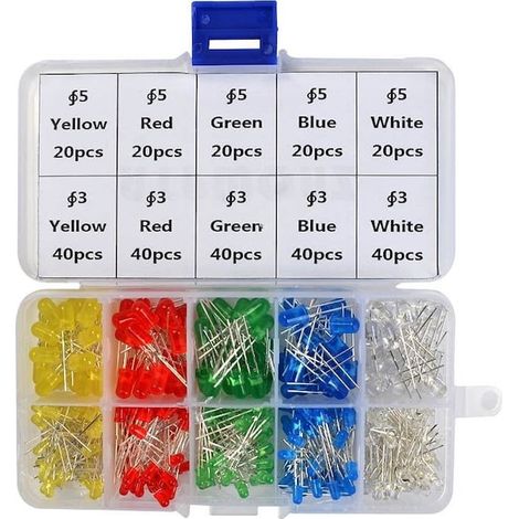 Lot de 300 diodes LED multicolores, 3 mm et 5 mm, kit électronique bricolage et réparation, montage électronique (1/5)