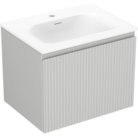 Mexen Rivel Badezimmerschrank 60 cm mit Waschbecken Vela, 1 Schublade, geriffelt, grau matt/weiß matt - 91A20-06047-1-BF62-W23M (1/5)