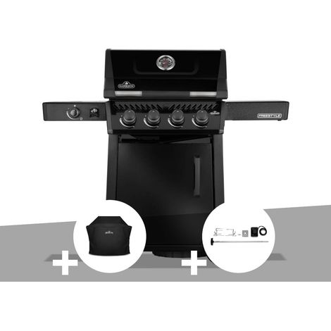 Barbecue gaz Freestyle 425 noir 4 brûleurs + 1 réchaud latéral + Housse de protection + Rôtissoire - Napoléon