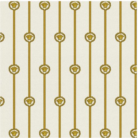 Baroque Striped Wallpaper Cream Gold Paste The Wall Vinyl Classic Medusa Head (1/4)