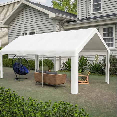 Tenda garage per veicoli 3x6 m in acciaio e tessuto Oxford rivestito in PE bianco, 2 portoni avvolgibili (1/5)