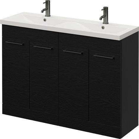 Napoli 390 Nero Oak 1200mm 4 Door Vanity Unit with Double Glide Basins - 1200mm - Gunmetal Grey 160mm Handle