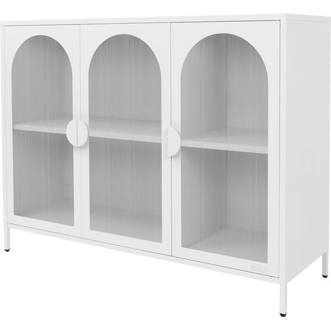 ML-Design Vetrina in Metallo Bianco 120x93x40 cm, Credenza Industriale con 3 Ante e 4 Ripiani, Armadio in Acciaio con Piedini Regolabili in Altezza, Design Moderno per Soggiorno e Sala da Pranzo, Comò