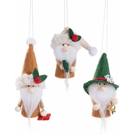 Babbo Natale da appendere all'albero in panno con decoro agrifoglio e pacco doni, set da 18 pezzi, cm4x3,5x9,5H (capp.esteso)
