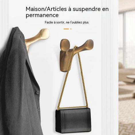 Lot de 2 crochets muraux forme bois de cerf en alliage d’aluminium, patère déco style nordique pour vêtements, salle de bain, armoire et porte (1/2)