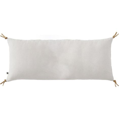 Coussin 55 x 110 cm en lin lavé blanc avec 4 nouettes en jute - LUISA (1/5)