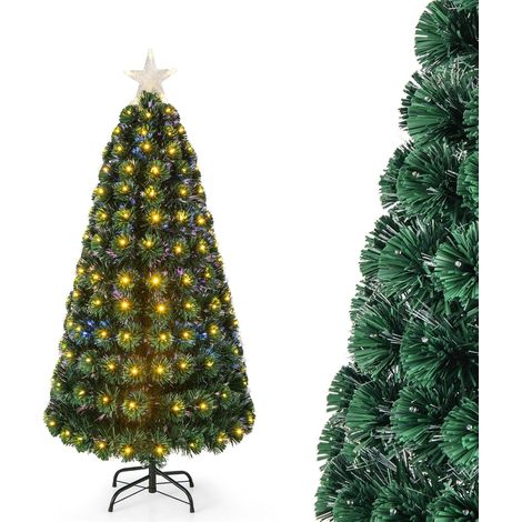 COSTWAY Albero di Natale da 150/180 cm, Albero di Natale Artificiale con 170/230 Rametti in PVC, 170/230 Luci LED, Stella Luminosa e 8 Modalità di Illuminazione, per Casa, Ufficio e Negozio (150 cm) (1/5)